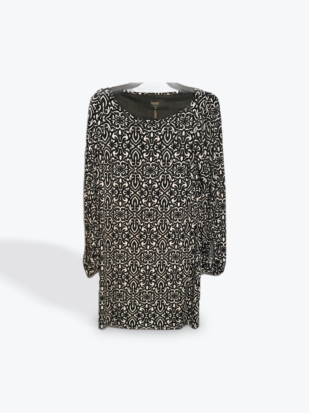 Laundry By Shelli Segal Black and White Long Sleeve Patterned Dress